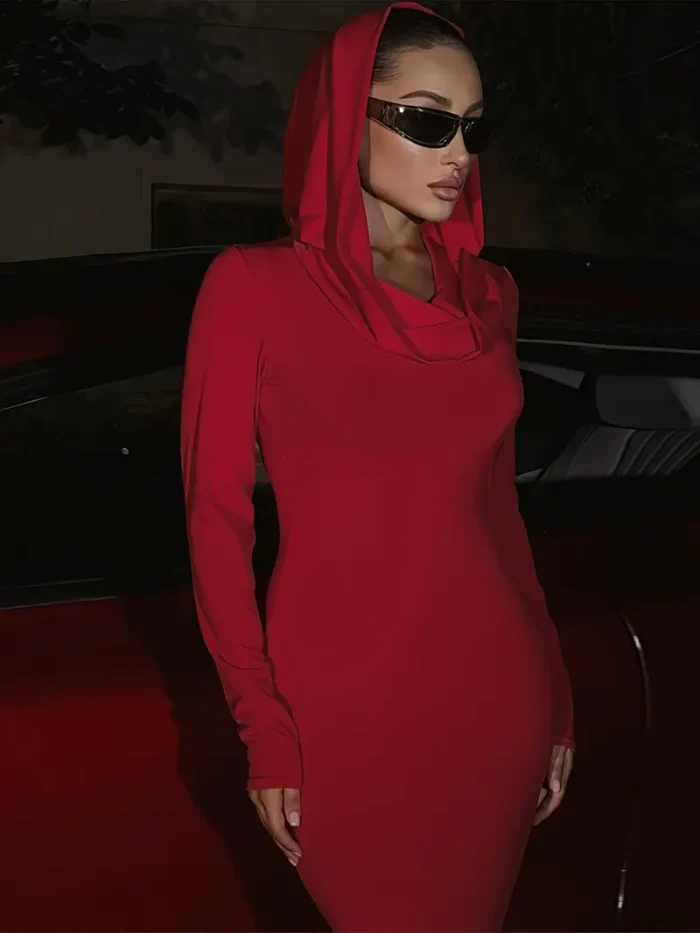 Matrix Red Hooded Dress - Image 5