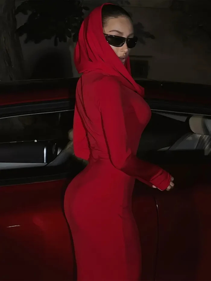 Matrix Red Hooded Dress - Image 2